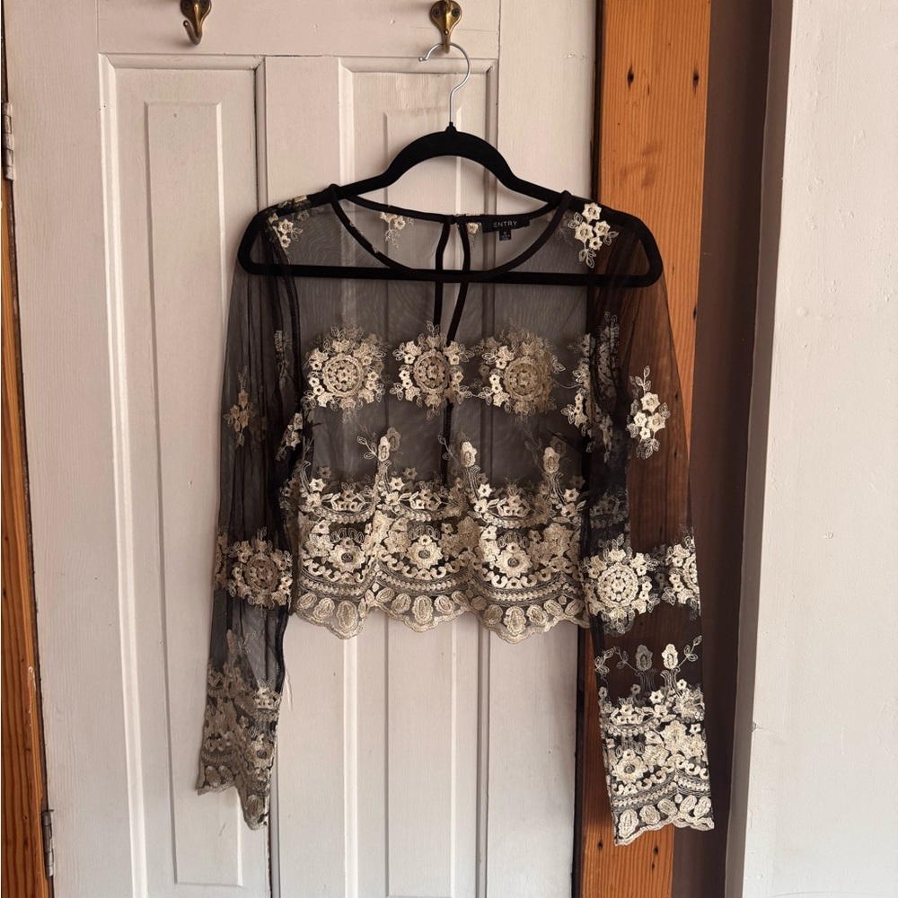 Vintage Sheer Embroidered Long Sleeve Top